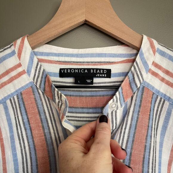 Veronica Beard Grove Striped Shirt Large Button Front Lightweight Gauzy Cotton - Picture 9 of 16